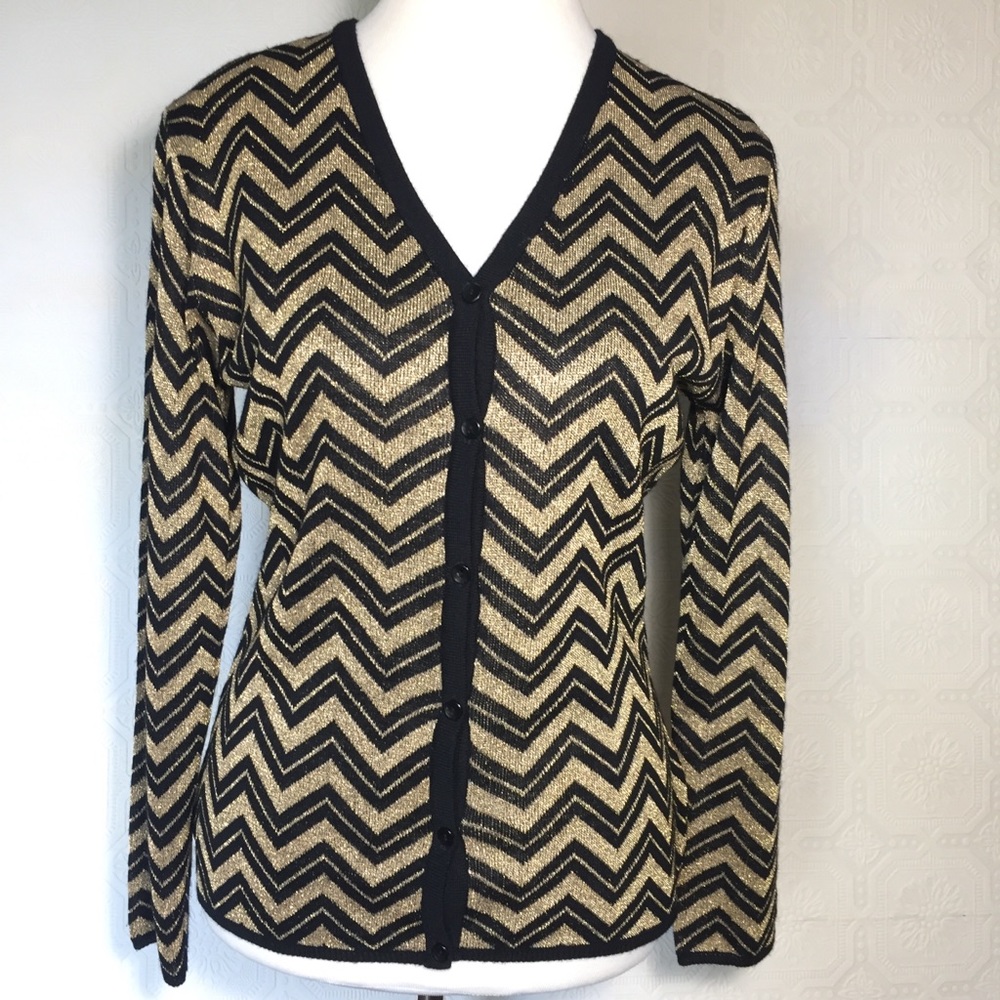 Vintage Black & gold cardigan sweater women’s S